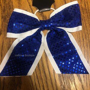 White & Blue Sequin Cheer Bow  HAND CRAFTED
